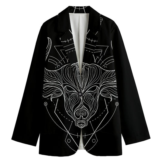 Black And White Taurus Sign Print Women's Cotton Blazer
