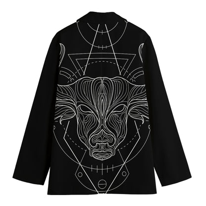 Black And White Taurus Sign Print Women's Cotton Blazer