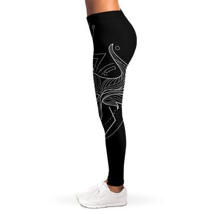 Black And White Taurus Sign Print Women's Leggings