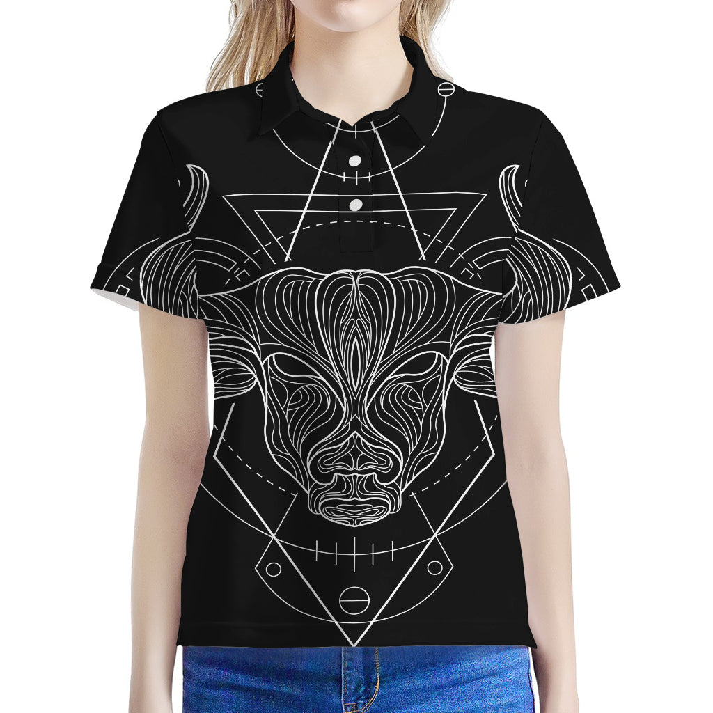 Black And White Taurus Sign Print Women's Polo Shirt