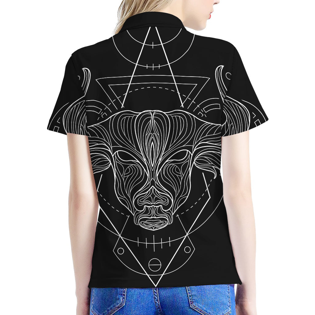 Black And White Taurus Sign Print Women's Polo Shirt