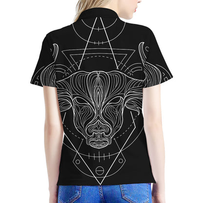 Black And White Taurus Sign Print Women's Polo Shirt