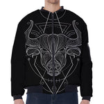 Black And White Taurus Sign Print Zip Sleeve Bomber Jacket