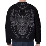 Black And White Taurus Sign Print Zip Sleeve Bomber Jacket