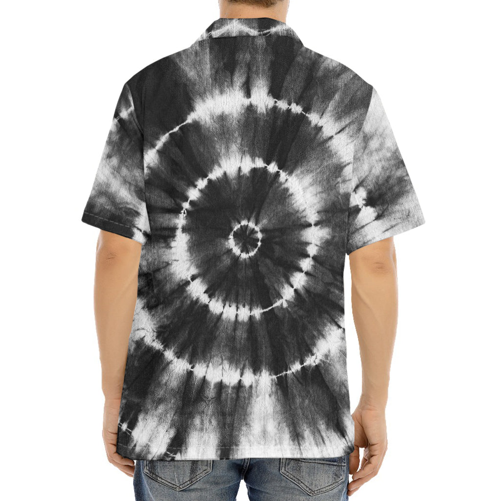 Black And White Tie Dye Print Aloha Shirt