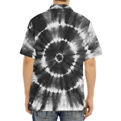 Black And White Tie Dye Print Aloha Shirt