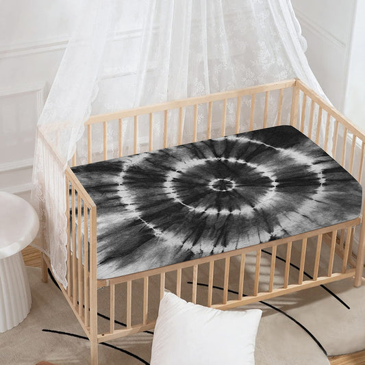 Black And White Tie Dye Print Baby Crib Sheet