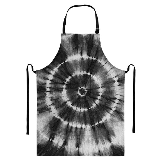 Black And White Tie Dye Print Bib Apron With Pocket
