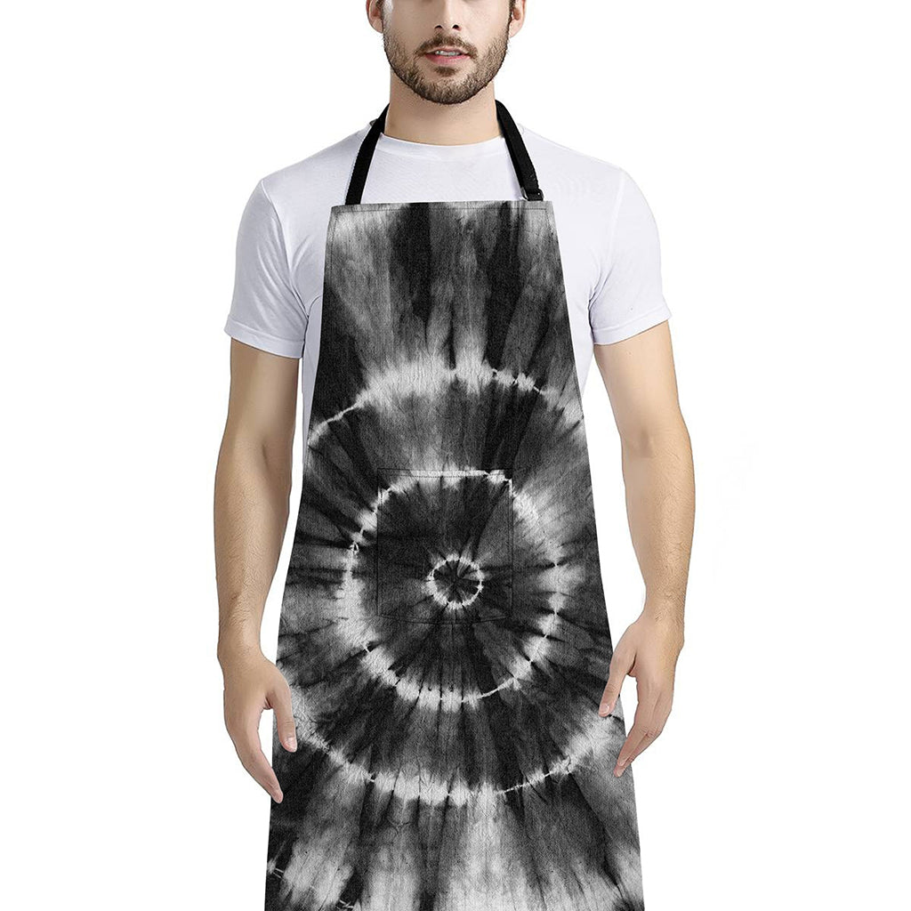 Black And White Tie Dye Print Bib Apron With Pocket