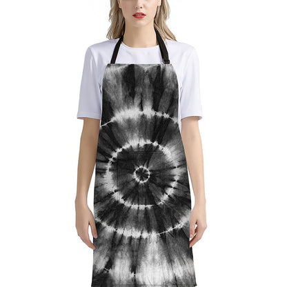 Black And White Tie Dye Print Bib Apron With Pocket