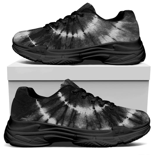 Black And White Tie Dye Print Black Chunky Shoes