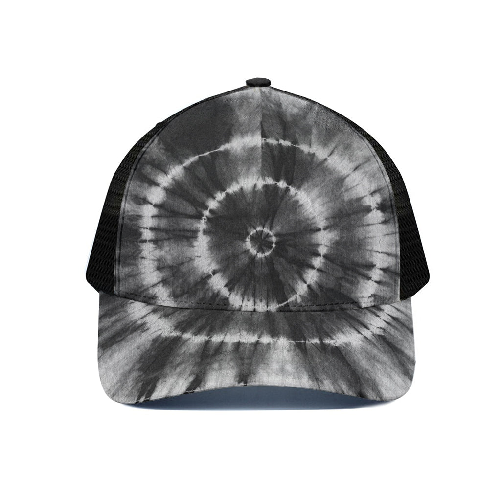 Black And White Tie Dye Print Black Mesh Trucker Cap