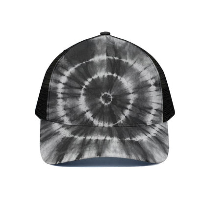 Black And White Tie Dye Print Black Mesh Trucker Cap