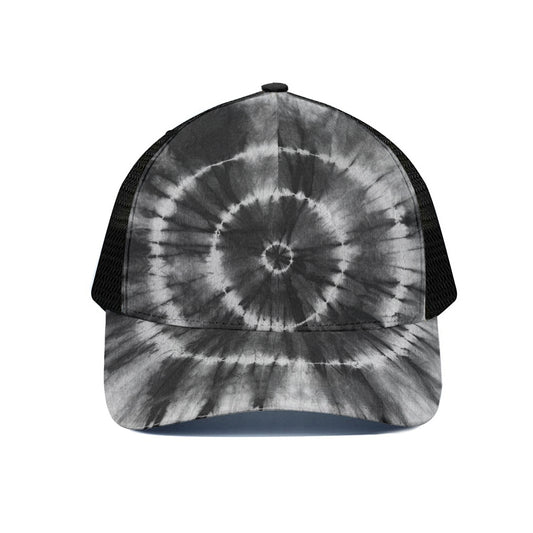 Black And White Tie Dye Print Black Mesh Trucker Cap