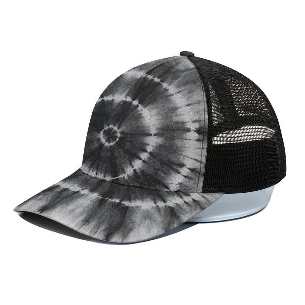 Black And White Tie Dye Print Black Mesh Trucker Cap
