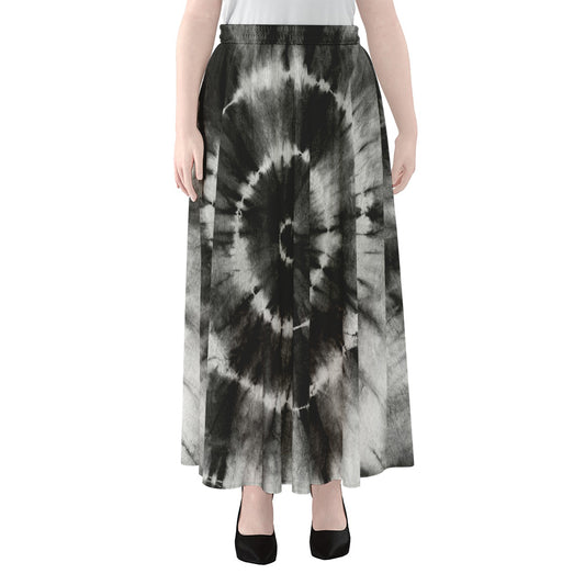 Black And White Tie Dye Print Chiffon Maxi Skirt