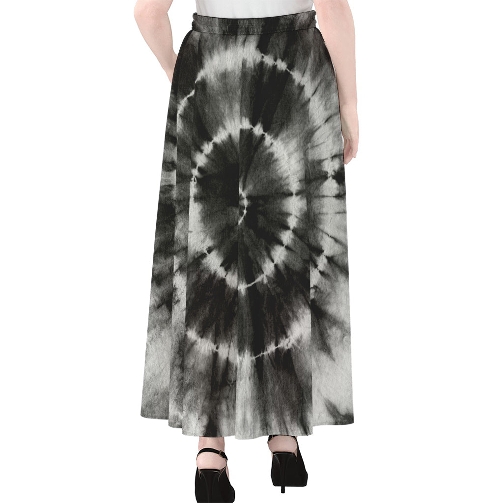 Black And White Tie Dye Print Chiffon Maxi Skirt