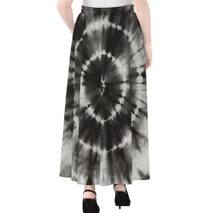 Black And White Tie Dye Print Chiffon Maxi Skirt