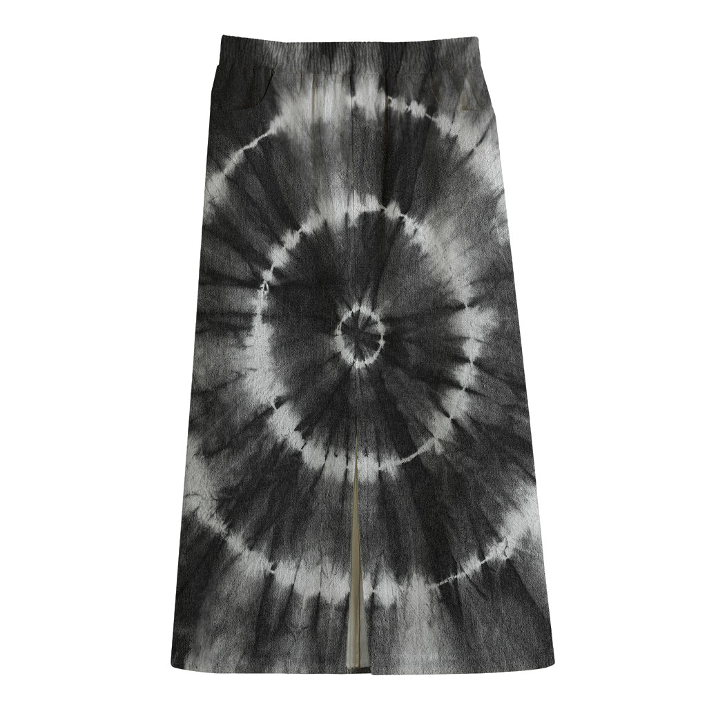 Black And White Tie Dye Print Cotton Front Slit Maxi Skirt