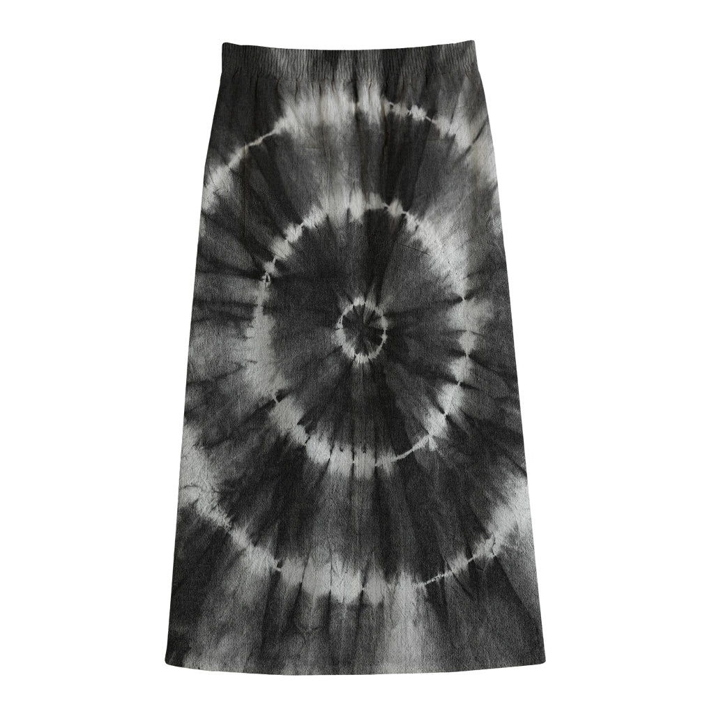 Black And White Tie Dye Print Cotton Front Slit Maxi Skirt