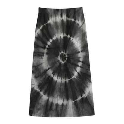 Black And White Tie Dye Print Cotton Front Slit Maxi Skirt