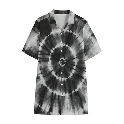 Black And White Tie Dye Print Cotton Hawaiian Shirt