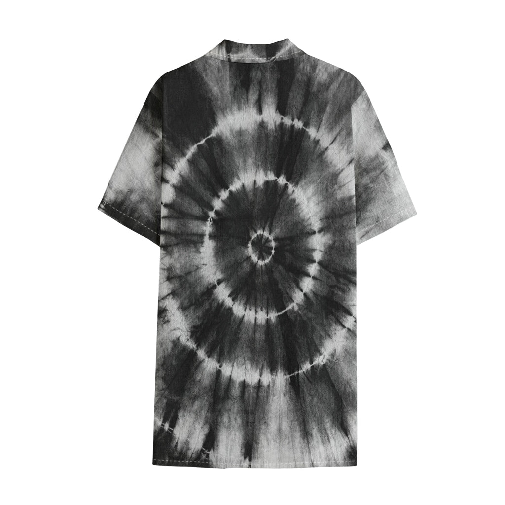 Black And White Tie Dye Print Cotton Hawaiian Shirt