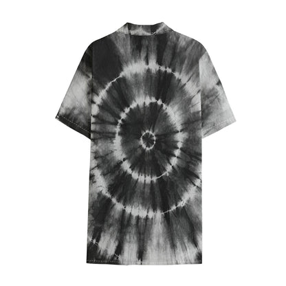 Black And White Tie Dye Print Cotton Hawaiian Shirt