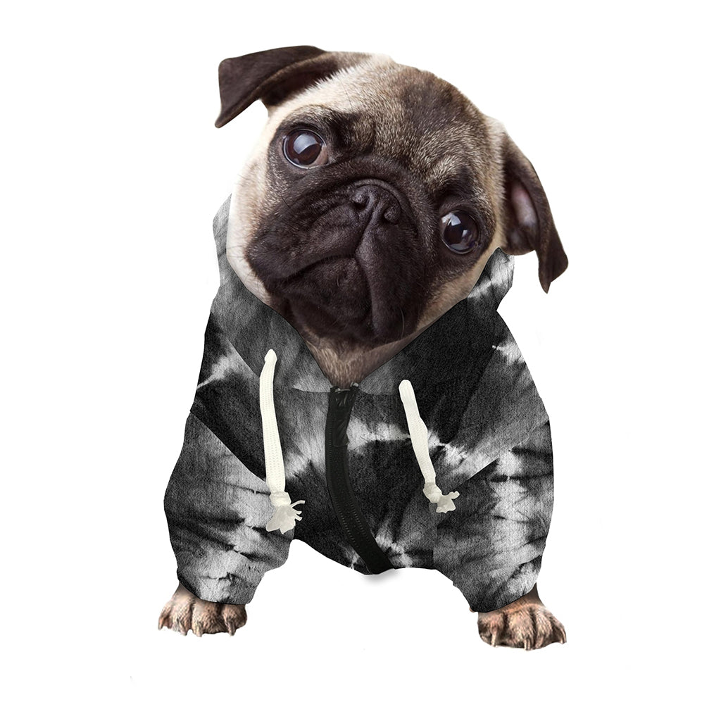 Black And White Tie Dye Print Dog Zip Up Hoodie