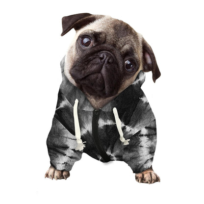 Black And White Tie Dye Print Dog Zip Up Hoodie