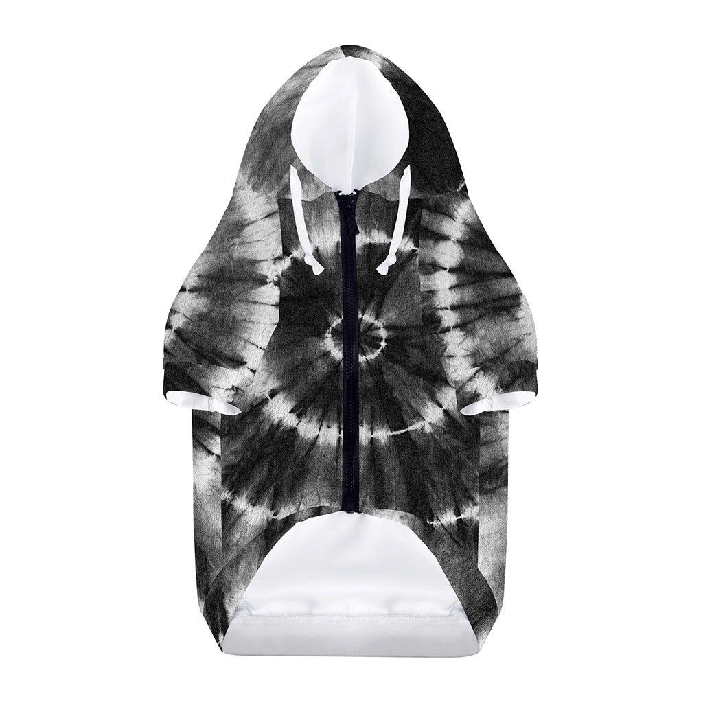 Black And White Tie Dye Print Dog Zip Up Hoodie