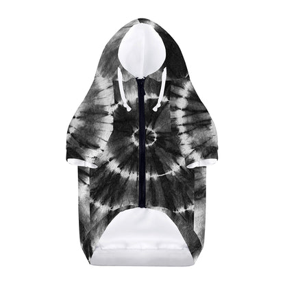 Black And White Tie Dye Print Dog Zip Up Hoodie