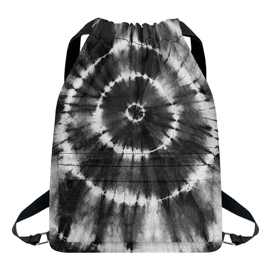 Black And White Tie Dye Print Drawstring Backpack