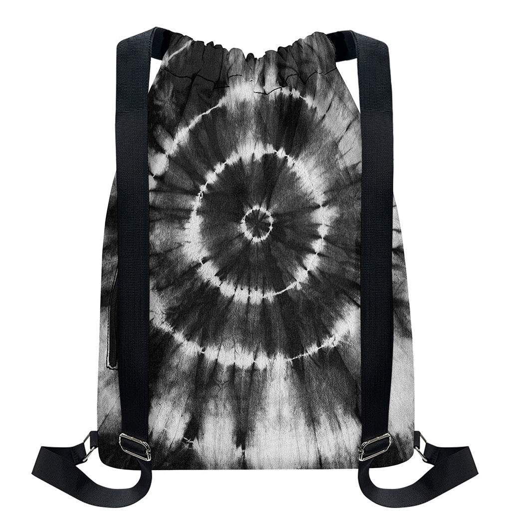 Black And White Tie Dye Print Drawstring Backpack