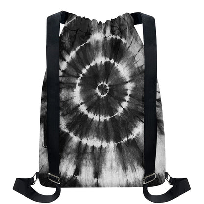 Black And White Tie Dye Print Drawstring Backpack