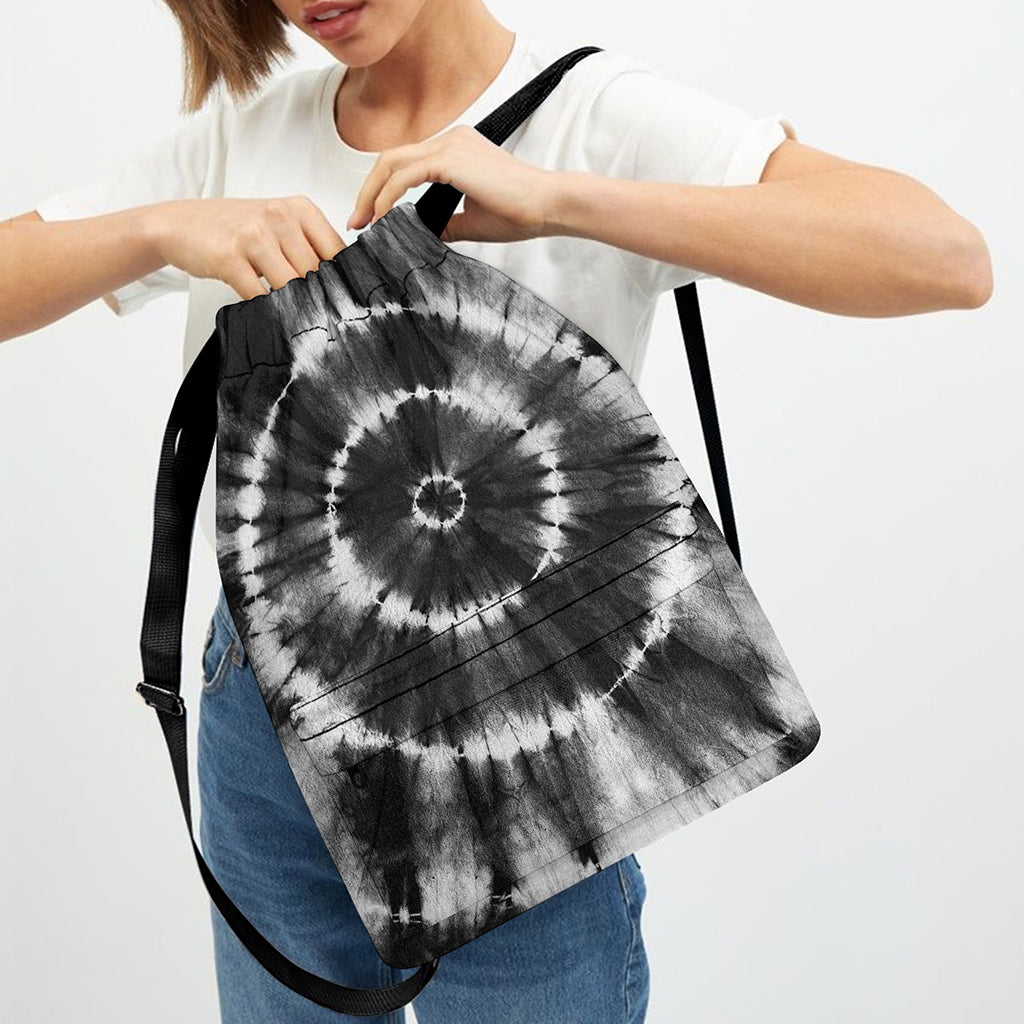 Black And White Tie Dye Print Drawstring Backpack