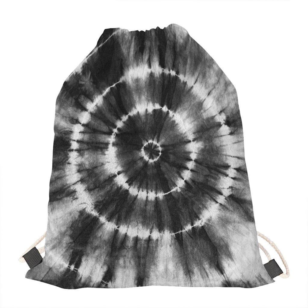 Black And White Tie Dye Print Drawstring Bag
