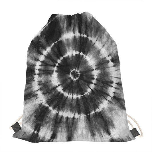 Black And White Tie Dye Print Drawstring Bag