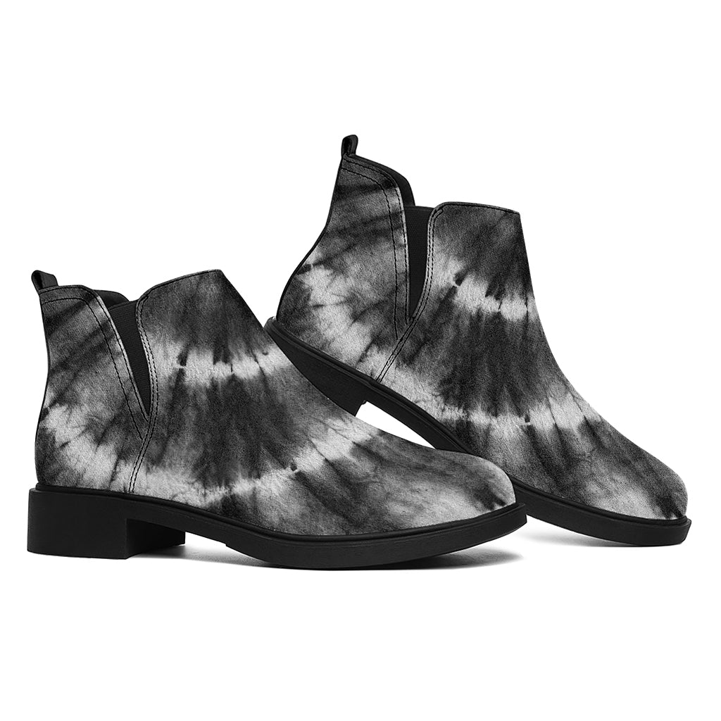Black And White Tie Dye Print Flat Ankle Boots