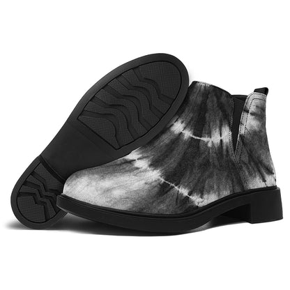 Black And White Tie Dye Print Flat Ankle Boots