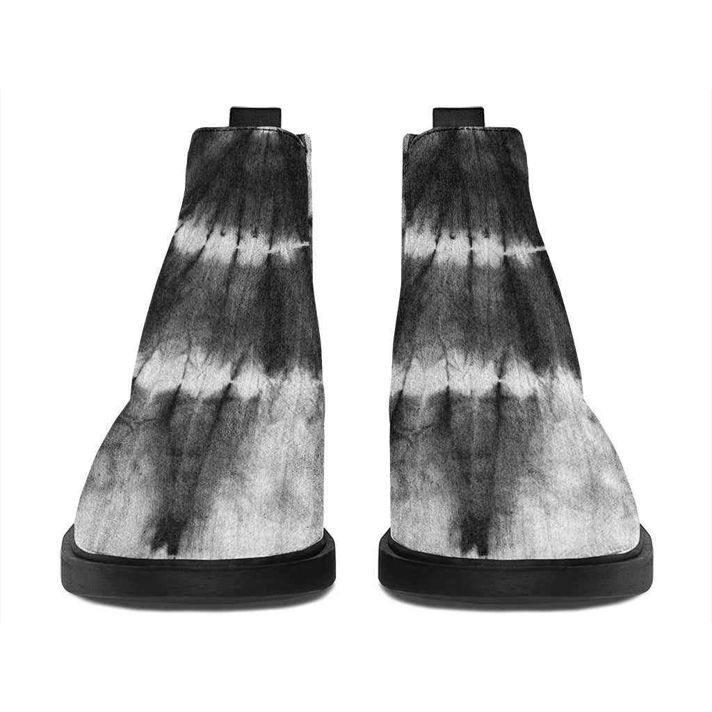 Black And White Tie Dye Print Flat Ankle Boots
