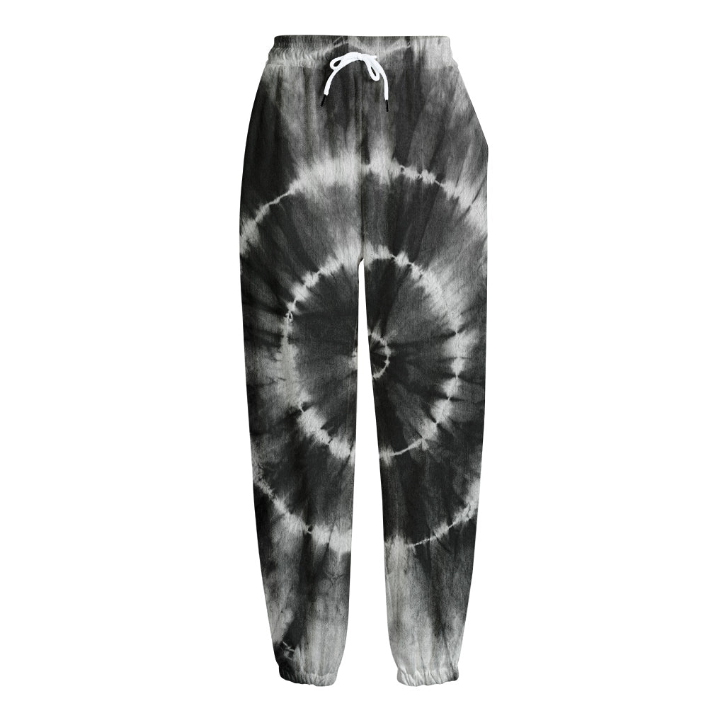 Black And White Tie Dye Print Fleece Lined Knit Pants
