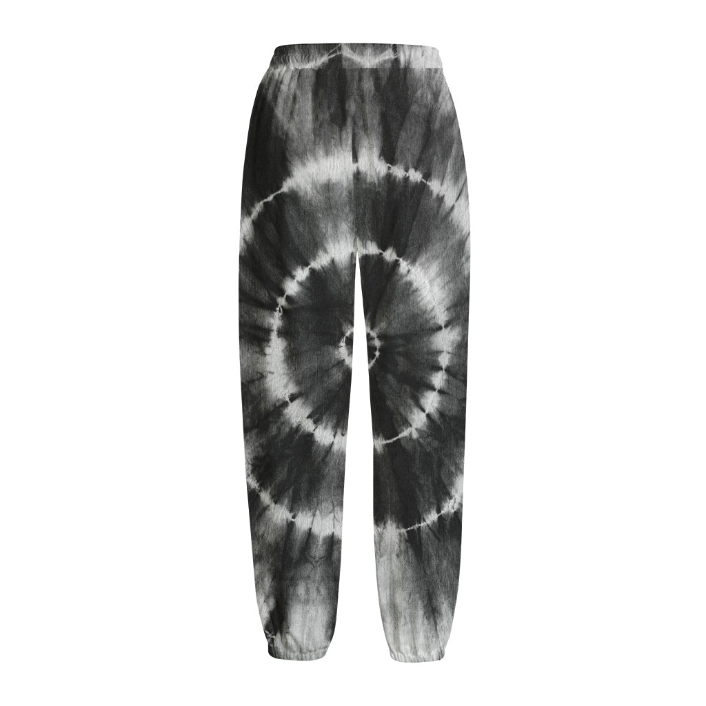 Black And White Tie Dye Print Fleece Lined Knit Pants