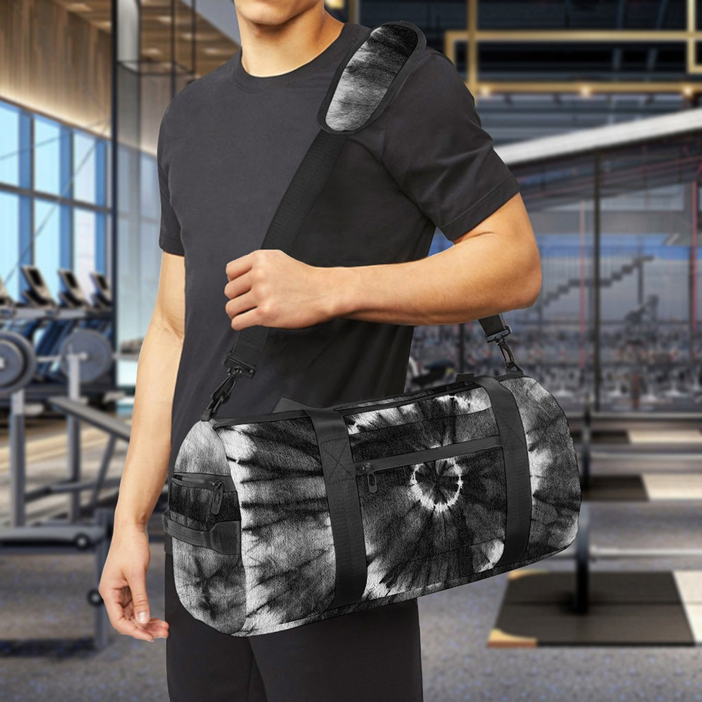 Black And White Tie Dye Print Gym Bag
