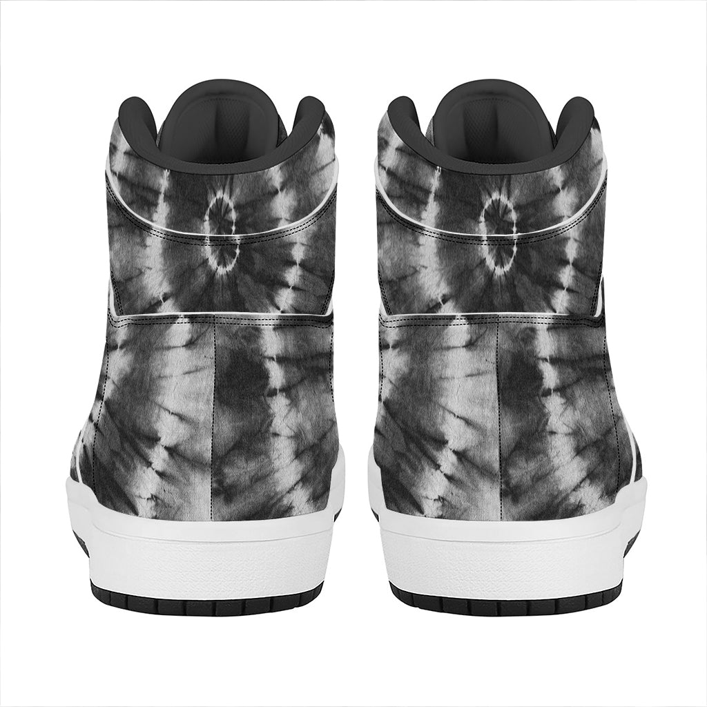 Black And White Tie Dye Print High Top Leather Sneakers