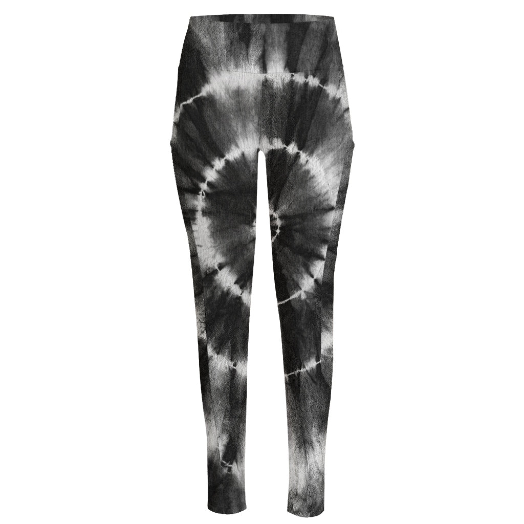 Black And White Tie Dye Print High-Waisted Pocket Leggings