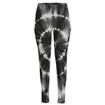 Black And White Tie Dye Print High-Waisted Pocket Leggings