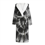 Black And White Tie Dye Print Hooded Bathrobe