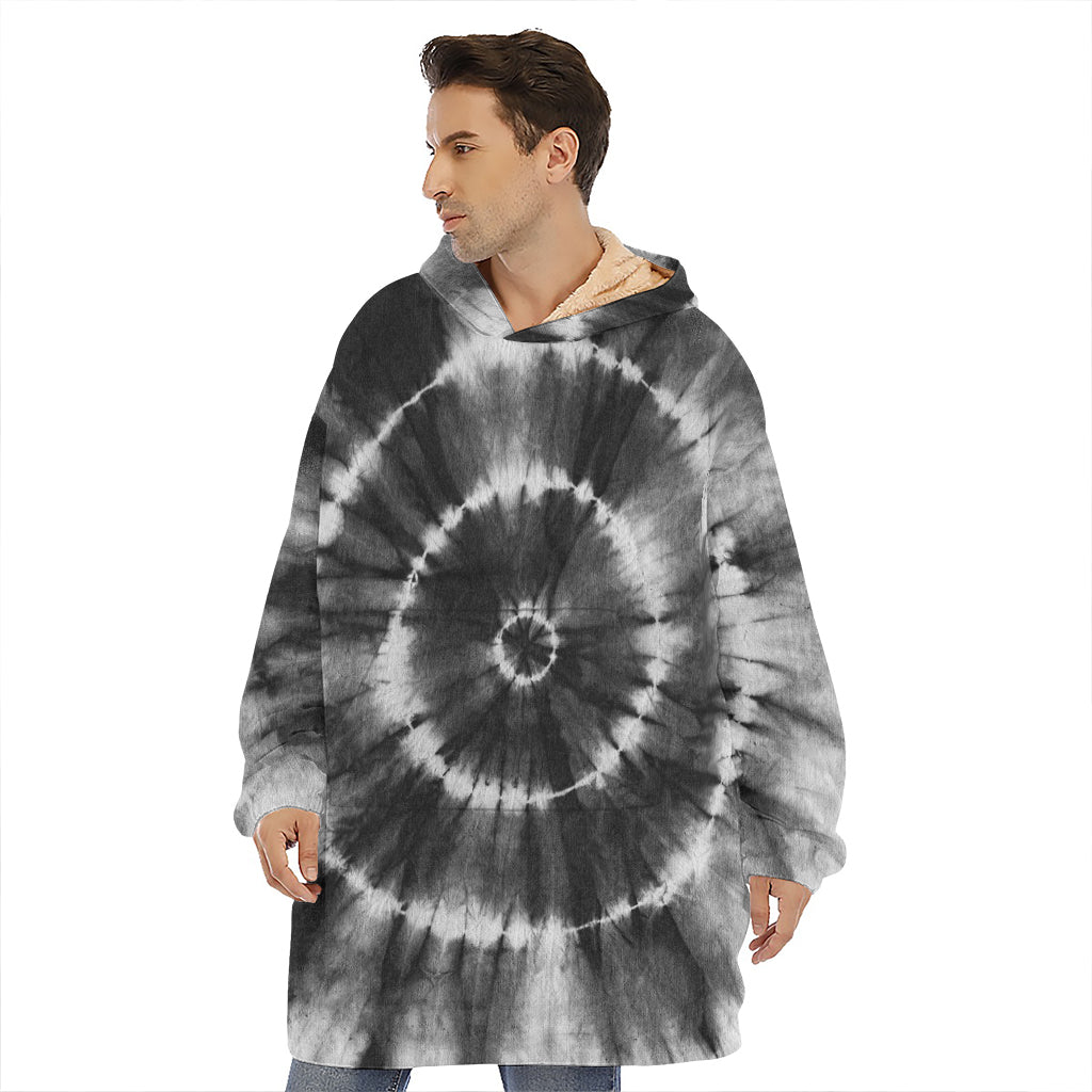 Black And White Tie Dye Print Hoodie Blanket