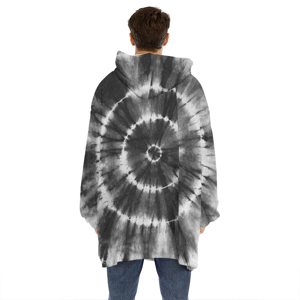 Black And White Tie Dye Print Hoodie Blanket